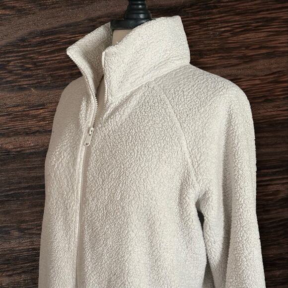 Athleta Tugga Sherpa Fleece Zip-Up Jacket Size M Tall Winter White Zip Pockets - Picture 5 of 12